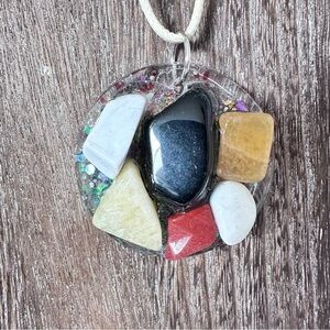 Collage Pendant gemstones wire wrapped on necklace cord OOAK 
4273